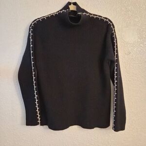 T Tahari Mock Neck Turtleneck Sweater w/ Whipstitched Design
